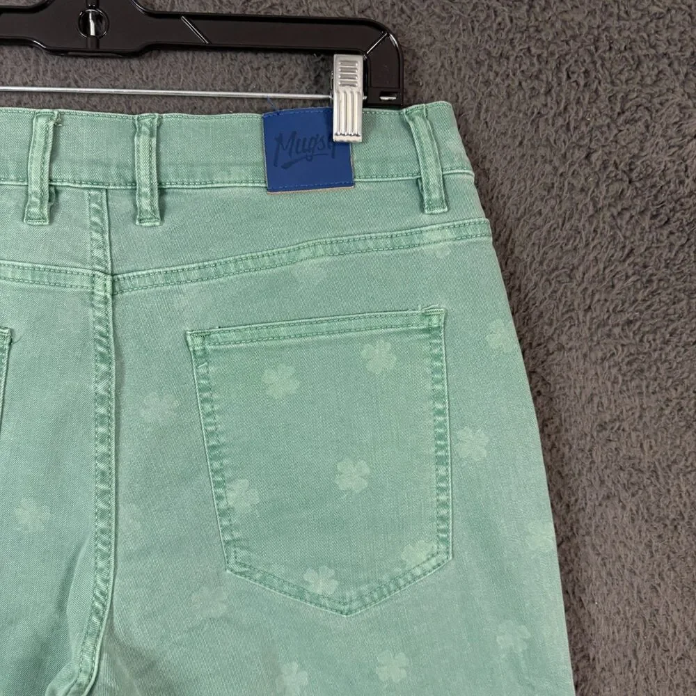 Mugsy Jeans Mens 34x30 Green Murphys Shamrock Slim Fit Stretch Denim Pants